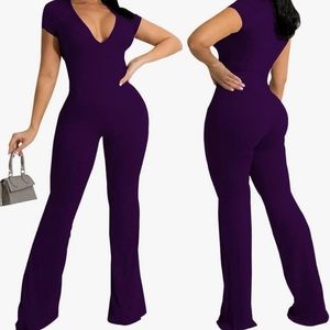 Women's Stretch Skinny Wide Leg Jumpsuits Sexy V Neck Summer Romper Club